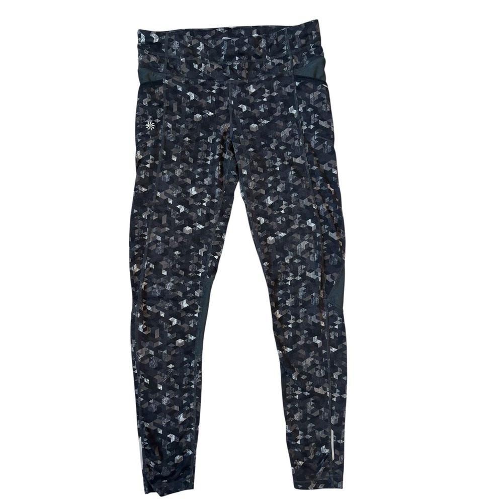 Athleta Geometric Print Athletic Leggings Women's Size Small Black Grey Workout‎